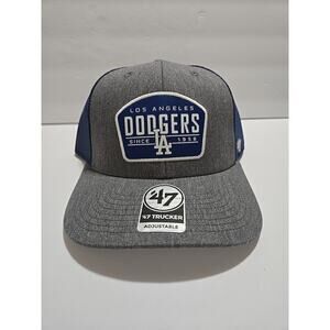 Los Angeles Dodgers Trucker Hat '47 BRAND Grey Blue Adjustable Snapback CAP MLB
